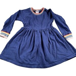 Hanna Andersson Girls Blue Long Sleeve Knit Dress Rainbow Trim Size US‎ 5